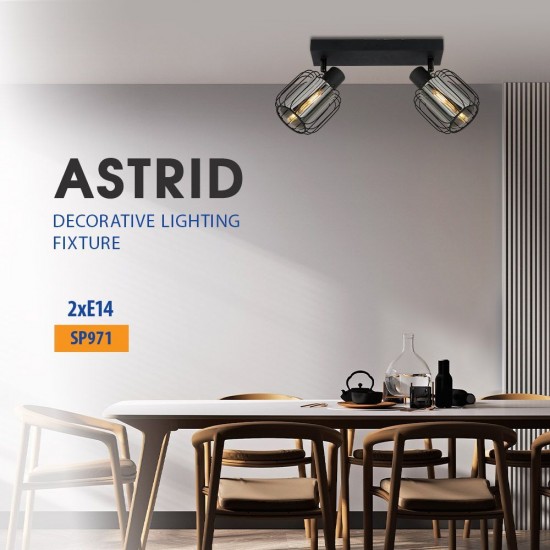 Спот ASTRID ∙ SP971-2L ∙ 2xE14 ∙ метал+стъкло ∙ черен L-340mm