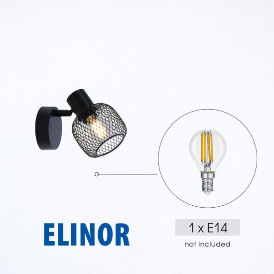 Спот ELINOR ∙ SP958-1R ∙ 1xE14 ∙ метал+PVC ∙ мрежа ∙ черен