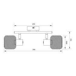 Спот ELINOR ∙ SP959-2L ∙ 2xE14 ∙ метал+PVC ∙ мрежа ∙ черен L-390mm