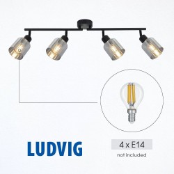 Спот LUDVIG ∙ SP979-4L ∙ 4xE14 ∙ метал+стъкло ∙ черен L-630mm