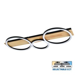 LED плафон MATTEO ∙ 32W ∙ черно+дърво ∙ CCT ∙ 3000-4000-6400K
