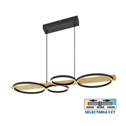LED пендел MATTEO ∙ 38W ∙ черно+дърво ∙ CCT ∙ 3000-4000-6400K