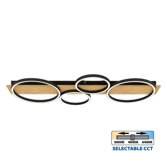 LED плафон MATTEO ∙ 38W ∙ черно+дърво ∙ CCT ∙ 3000-4000-6400K