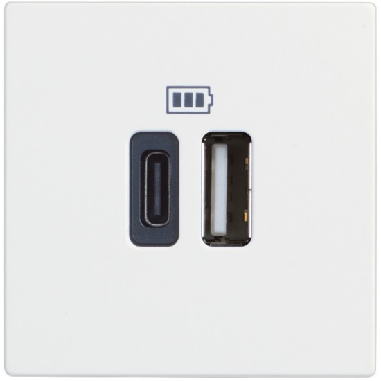 Розетка  2xUSB за зареждане тип А+С за 15W бял гланц RW4287C2 CLASSIA BTICINO