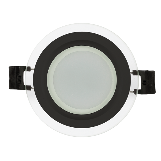 LED стъклен панел за вграждане 12W 4200K кръг IP44, черен ринг