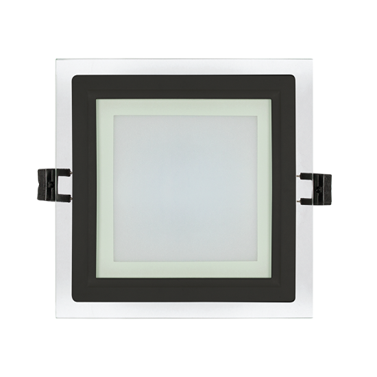 LED стъклен панел за вграждане 12W 4200K квадрат IP44, черен ринг